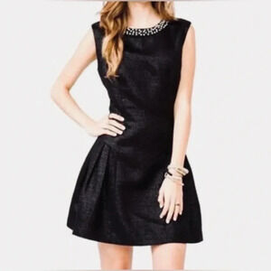 FOREVER 21* Fit & Flare Skater Dress, Black Sparkle, Pearl Neckline Size M